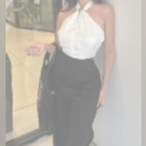 Fashion Nova White Halter Top Black High-Waist Jumpsuit